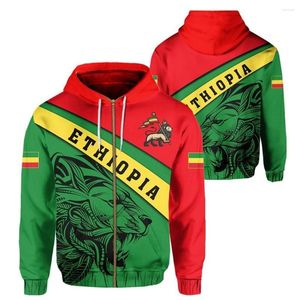 Heren Hoodies Ethiopië Vlag met leeuwemerkontwerp Fleece Zip Up Heren Hoodie Sweatshirt Casual pullover Hooded Jacket Coat