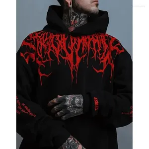 Sweats à capuche pour hommes Evil Blood Grand motif Sweat à capuche Personnalité unique Décontracté Automne / Hiver Épaissi Chaud Noir Pour Homme Complet