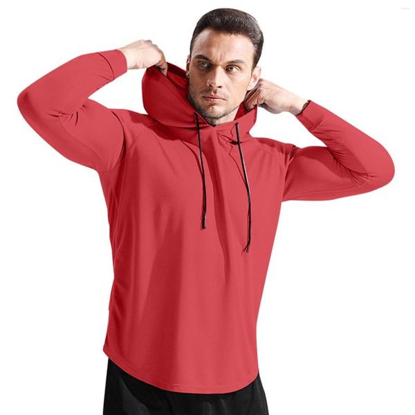 Sweats à capuche pour hommes pull d'exercice couleur unie cordon de serrage Sweetshirts manches longues course vêtements d'entraînement lâche sport loisirs vêtements