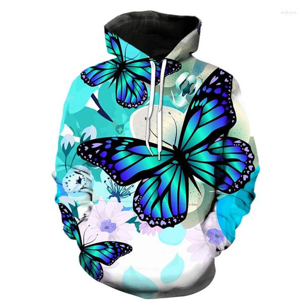 Sudaderas con capucha para hombre, diseño exquisito de mariposa de dibujos animados, Sudadera con capucha con estampado 3D, sudaderas de moda para hombres y mujeres, ropa de calle Harajuku para niños