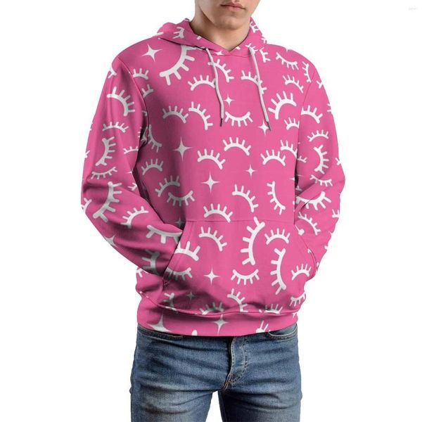 Sudaderas con capucha para hombre, suéter bonito blanco y rosa con pestañas y pestañas, Sudadera con capucha para hombre, ropa de calle de gran tamaño de manga larga, ropa estampada