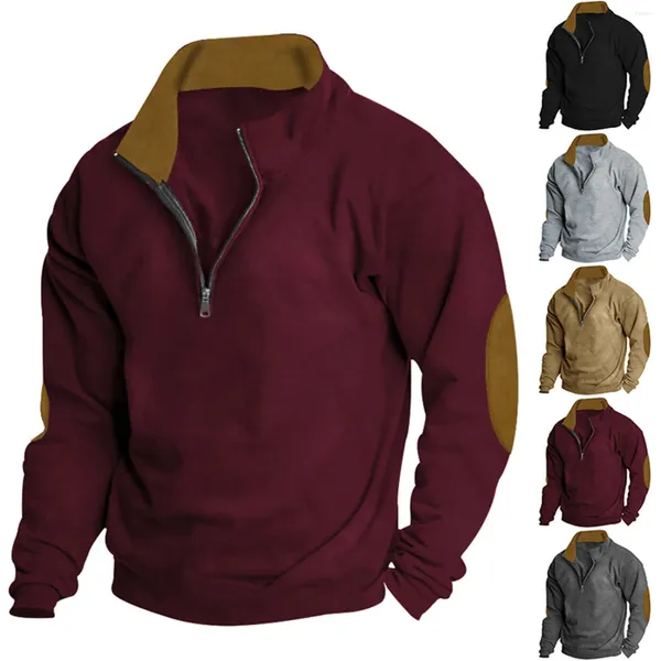 Sudaderas con capucha para hombre Otoño e invierno Polar Moda Casual Manga larga Media cremallera Sudaderas con parches cálidos Lindos