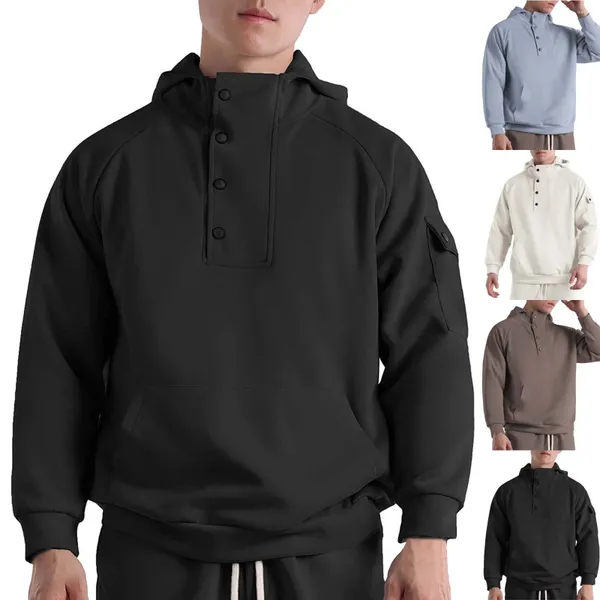 Sweats à capuche pour hommes automne et hiver à manches longues sweat à capuche hauts bouton extérieur demi-ouvert hommes hommes doux