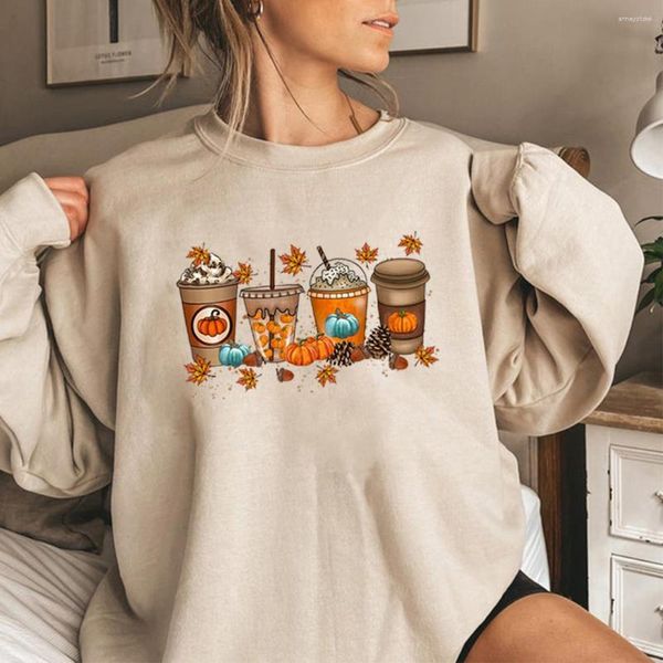 Herren Hoodies Herbst Kaffee Pullover Süßes Sweatshirt Liebhaber Hoodie Thanksgiving Kürbis Latte Drink Cup Sweatshirts Tops