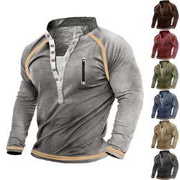 Sweat à capuche pour hommes, manches longues, bouton, demi-ouverture, sans capuche, vêtements de sport, haut court, veste de maison en polaire, automne