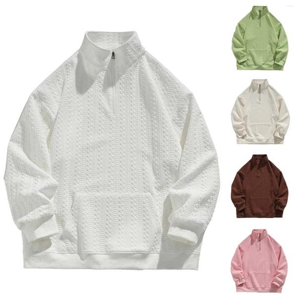 Sweat à capuche pour homme, manches longues, demi-ouverture, fermeture éclair, sweat-shirt sans capuche, chemise d'extérieur, quart de fermeture éclair, automne