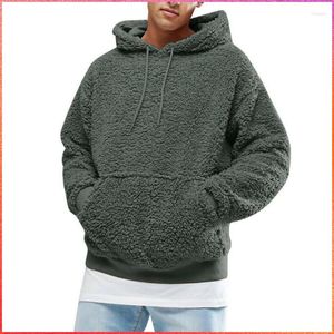 Sweats à capuche pour hommes automne hiver à manches longues en peluche chemise à capuche sweat chaud couleur unie haut pull avec poche kangourou