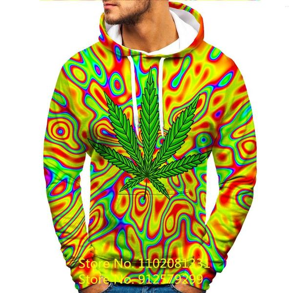 Sudaderas con capucha para hombre, moda otoño tabaco 2023, sudadera informal con estampado de hojas verdes en 3D para hombre, chaqueta pulóver Unisex