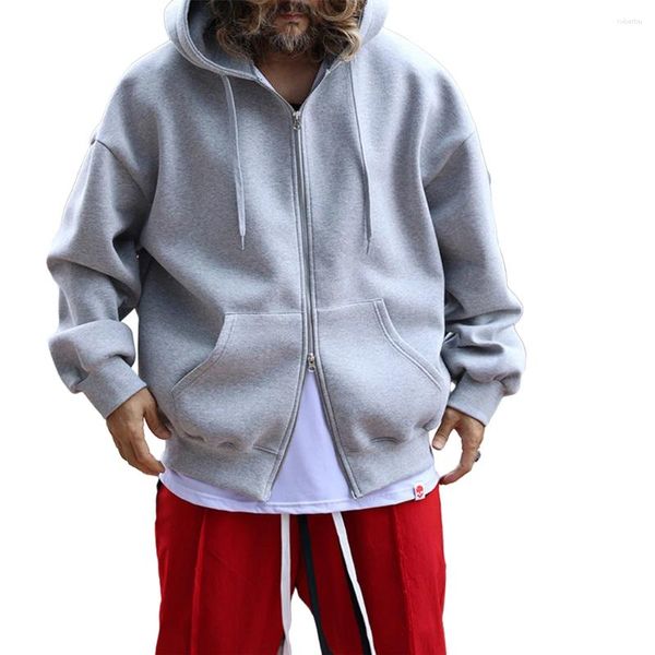 Sudaderas con capucha para hombre, camisa con capucha y bolsillos de Color sólido cálido con cremallera bidireccional, ropa de calle, abrigos, ropa con capucha