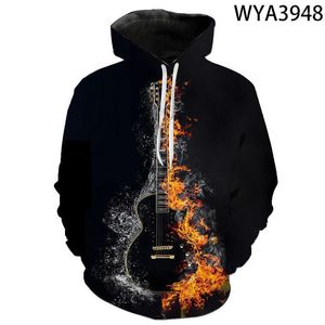 Heren Hoodies Fashion Boy Girl Kids Music Guitar Sweatshirts 3D Gedrukte Streetwear Men Women Children Children Pullover Casual Long Sleeve Tops