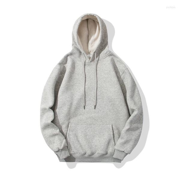 Sweats à capuche pour hommes Mode Gris Hommes Sweat à capuche Hip Hop Streetwear Sweat-shirts décontractés Élasticité Couleur unie Polaire Épais Chaud Poignets filetés