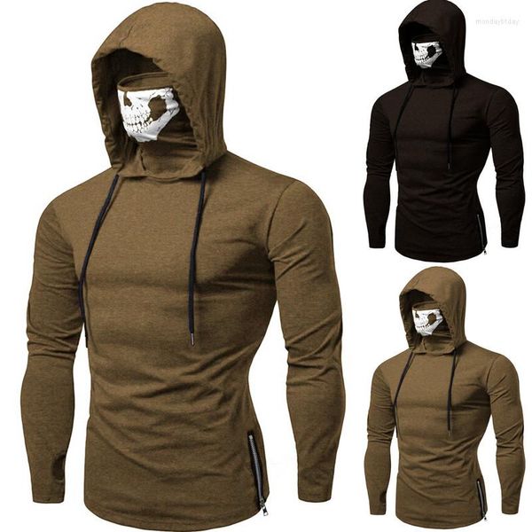 Sweats à capuche pour hommes Fashion Men Hooded Cap High Collar Mask Long Sleeve Hoodie Army Green