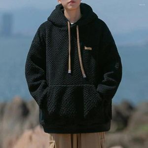 Sweats à capuche pour hommes Mode Hommes Sweat à capuche Cordon Couleur Solide Épais Polaire Vintage Style Américain À Capuche Lâche Élastique Manchette Pull Chaud Top