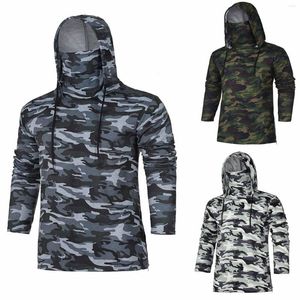 Sweats à capuche pour hommes Fashion Mens Face Cover Camouflage Imprimé Hooded Splice Large Open-Fourked Male Long Sleeve Sweatshirts Plus Size Polerones # 35