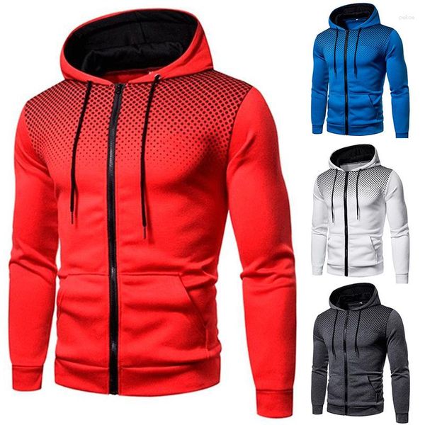 Sudaderas con capucha para hombre, chaqueta con cremallera para motocicleta a la moda, sudaderas informales de lana con estampado de puntos y personalidad para otoño e invierno y primavera