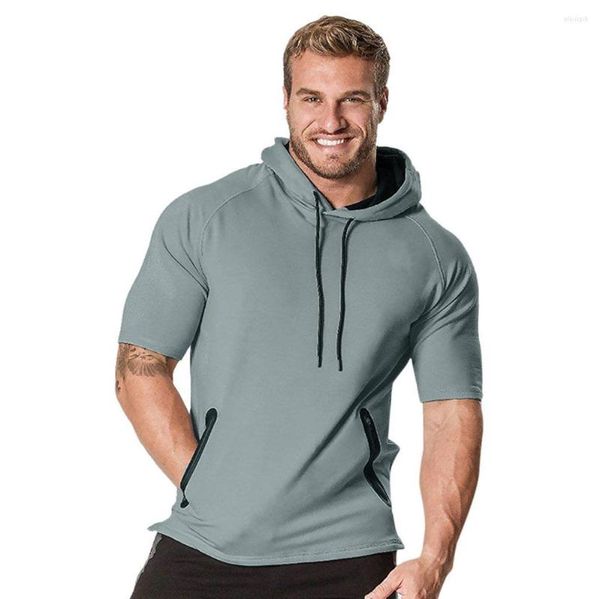 Sudaderas con capucha para hombre, chaleco de manga corta con bolsillo y cremallera de retales a la moda, ropa de calle, sudadera pura, deporte al aire libre, ropa verde militar 2023