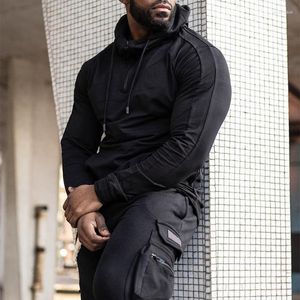 Heren Hoodies Fashion Slim Fit Hooded Sweatshirts Men Sport Fitness Stretch Stretch Lange Mouw Fall Casual Solid Color Drawtring Hoodie Man