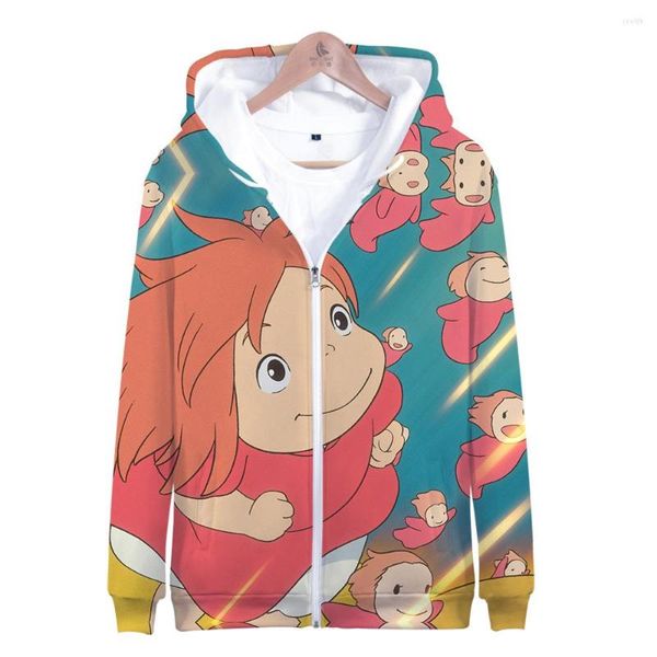 Sudaderas con capucha para hombre, moda tan linda Ponyo en el acantilado, Anime 3D, Sudadera con capucha de gran tamaño para niño/niña, sudadera con cremallera, estilo Kawaii para hombre H