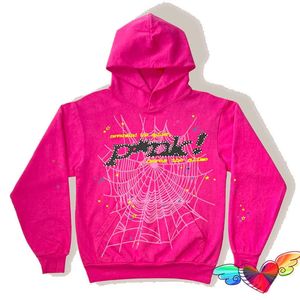 Sudaderas con capucha para hombre Moda Sp5der 555555 Sudaderas diseñador joven bandido rosa con capucha hombres mujeres 1 1 impresión de espuma de alta calidad araña Web suéteres gráficos