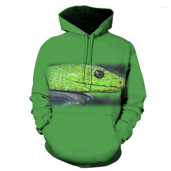 Sudaderas con capucha para hombre, ropa de calle a la moda, Sudadera con capucha, jersey informal de manga larga, Sudadera con capucha 3D de Animal de serpiente verde, Top Harajuku