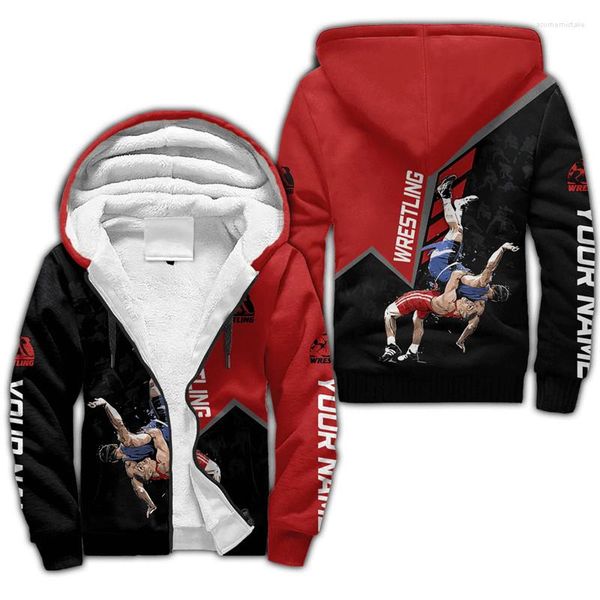 Sudaderas con Capucha para Hombre Moda Lucha Libre Y Jujitsu 3D Impreso Polar Cremallera Sudadera con Capucha Unisex Invierno Cálido Chaqueta Engrosada Abrigo