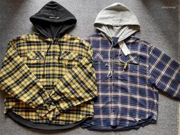 Sweat à capuche masculine Fasion Plaid GraHEZ Flanelle double face Sweat à capuche Men Femmes épaisses Keep Warm Streetwear Patchwork Pullover Techwear