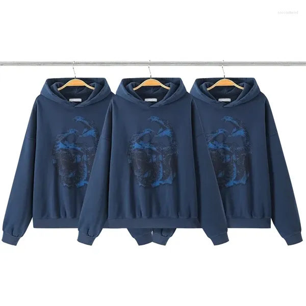 Sweats à capuche pour hommes Mode serpent venimeux joli sweat à capuche lavé hommes femmes 1:1 qualité bleu faire vieux Vintage endommagé pull à capuche