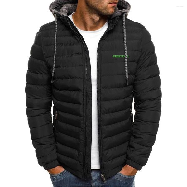 Sudaderas con capucha para hombre Festool Tools Chaqueta estampada Hombres Ropa de abrigo de manga larga Abrigos cálidos Acolchado Acolchado Parka gruesa Slim Fit Cortavientos Estilo Harajuku