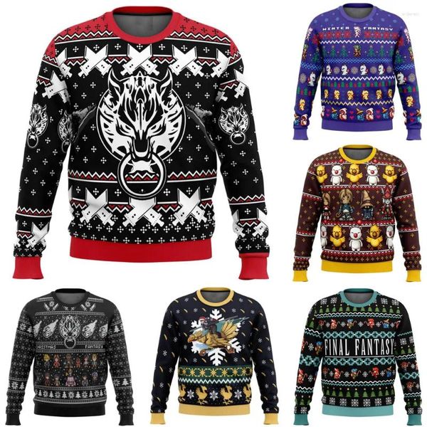 Sudaderas con capucha para hombre Final Fantasy Classic 8bit Ugly Christmas Pullover Regalo Ropa de Papá Noel Otoño Invierno Hombres Mujeres Sudadera de gran tamaño