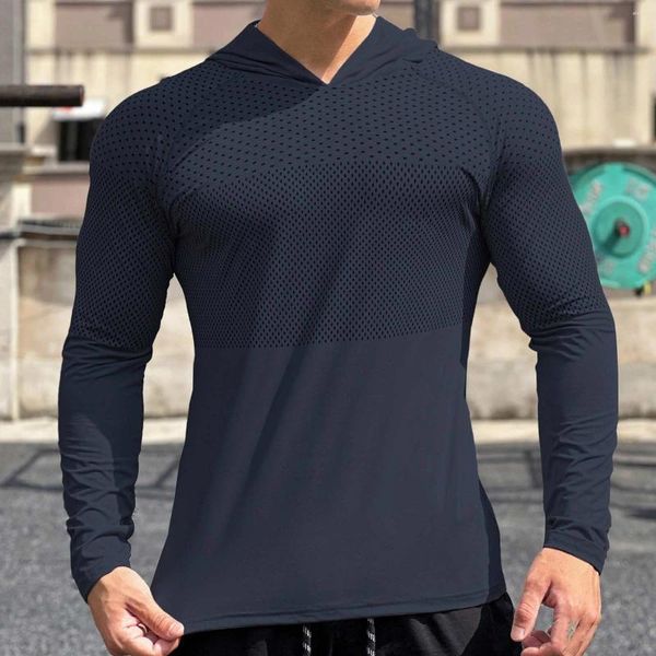 Sweats à capuche pour hommes Fitness en plein air course automne Simple à manches longues chemises pour hommes encolure dégagée Corset chemise