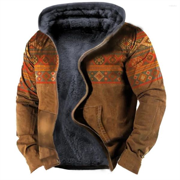 Sudaderas con capucha para hombre Abrigo de lana Otoño Invierno Zip-up Hombres / mujeres Vintage Étnico Tribal Gráficos Sudaderas Parka Ropa Ropa de abrigo Tops 2023