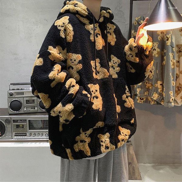 Sweats à capuche pour hommes polaire à capuche vestes Streetwear décontracté Harajuku Hip Hop hommes femmes mode ours imprimer pleine fermeture éclair manteau hauts vêtements d'extérieur