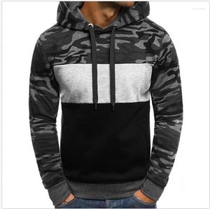 Sweat à capuche en polaire pour hommes, pull tendance pour jeunes, coutures, couleur Camouflage assortie, Slim, 2023