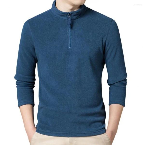 Sudaderas con capucha para hombres Fleece Hombres Otoño Invierno Camisetas Cremallera Medio Cuello Alto Sólido Espesar Moda Cálida Casual Ropa Masculina Manga Larga Tops 2024