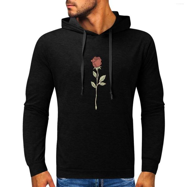 Sudaderas con capucha para hombre Estampado de flores Halloween Rose Top Manga larga Sudadera con capucha Suéter negro de gran tamaño Invierno Otoño