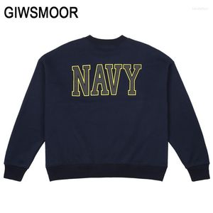 Heren Hoodies For Men Brand Sweatshirts Navy Vintage Loose Sweatshirt Streetwear Oversize Reflective Letter Clothing Crewneck pullover