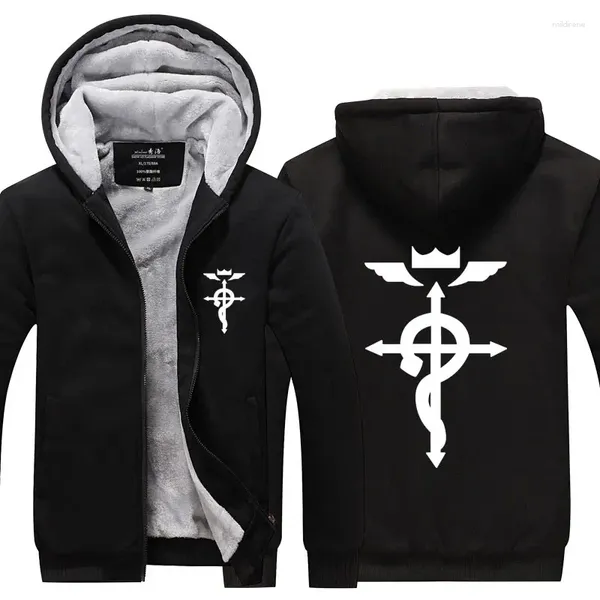 Sudaderas con capucha para hombre Fullmetal Alchemist Anime chaqueta con capucha abrigo de lana de invierno gruesas y cálidas sudaderas de manga larga de talla grande