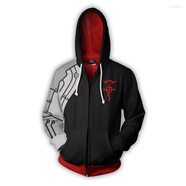 Sudaderas con capucha para hombre Fullmetal Alchemist Edward Elric's Otoño Chaqueta con cremallera Sudadera con capucha Abrigo Anime Cosplay Sudaderas Chándales Tops Ropa Gota