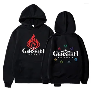 Sudaderas con capucha para hombre, divertidas sudaderas con capucha de Anime Genshin Impact Game Fire Logo para mujer y hombre, sudaderas informales de invierno con dibujos animados de gran tamaño