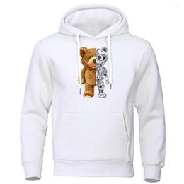 Sweats à capuche pour hommes drôle robot ours en peluche à capuche vêtements robotiques décontracté à capuche Y2K hommes mode sweats polaire surdimensionné lâche streetwear