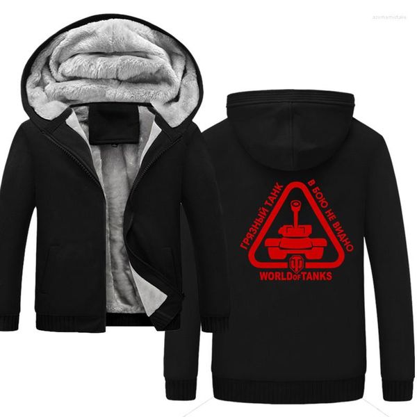 Sweats à capuche pour hommes Funny World Of Tanks Hommes À Capuche Casual Laine Hiver Épaissie Manteau Chaud Mâle Sweatshirts Zipper Hoody Homme Vêtements