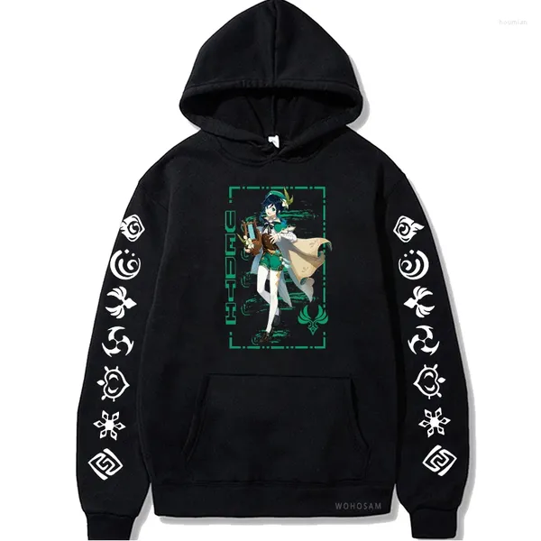 Jeu à capuche masculine genshin impact Barbatos esthétique kawaii dessin animé femmes hiver manches longues hommes harajuku patchworks sweatshirts