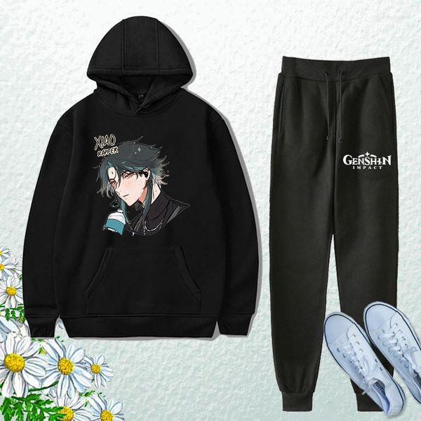 Sudaderas con capucha para hombre Genshin Impact Anime Pullover Kawaii Parejas Tops Harajuku Sudadera y pantalones de chándal para mujer Conjunto Hip Hop Streetwear Hombres