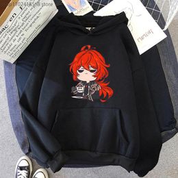 Hommes Hoodies Genshin Impact Diluc Imprimer Sweat À Capuche Jeu Sweat Femmes Ras Du Cou Style Coréen Sudaderas Para Mujer Cosplay Costume