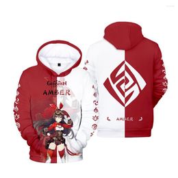 Hommes Hoodies Genshin Impact Sweat À Capuche Sweat Hommes Femmes Harajuku Pull À Capuche AMBRE 3D Enfant Jeu Survêtement Garçons Filles À Manches Longues