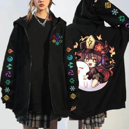 Sweats à capuche pour hommes Genshin Impact Zipper Hu Tao Kawaii Pull graphique de dessin animé Y2k Manteau à capuche Hommes Femmes Harajuku Automne Sweat Veste