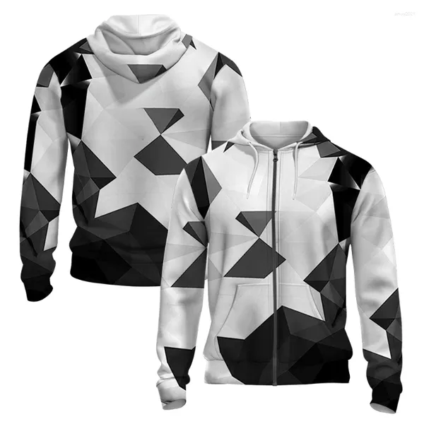 Sudaderas con Capucha para Hombre Fragmentos geométricos Impreso en 3D Otoño/Invierno Sudadera con Cremallera Retro Street Sport Moda de Gran tamaño