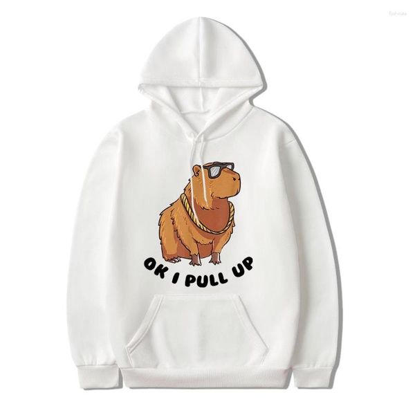 Sweats à capuche pour hommes Lunettes Capybara Ok I Pull Up Hoodie Funny Anime Graphic Winter Fleece Sweats à capuche Oversize EU Size Coats Kpop