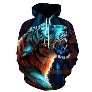 Heren Hoodies Glow Tiger Hoodie voor mannen en vrouwen 3D Gedrukte dierenprint losse fit kleding Casual sweatshirt jas unisex top