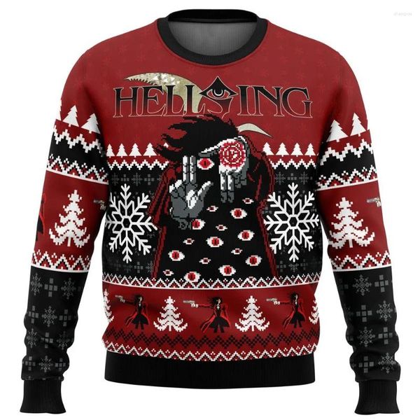 Sweats à capuche pour hommes Dieu avec nous Hellsing Ugly Christmas Sweater Cadeau Père Noël Pull Hommes 3D Sweat-shirt et haut Automne Hiver Clothi